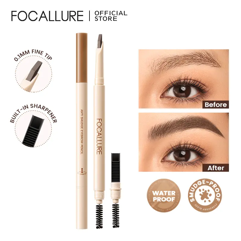 FOCALLURE 0.1mm Ultra-Fine 3-in-1 Eyebrow Pencil With Sharpener & Brush, Natural Hair-Like Microblading Brows, Waterproof Sweat Smudge Proof Break Resistant High Pigment