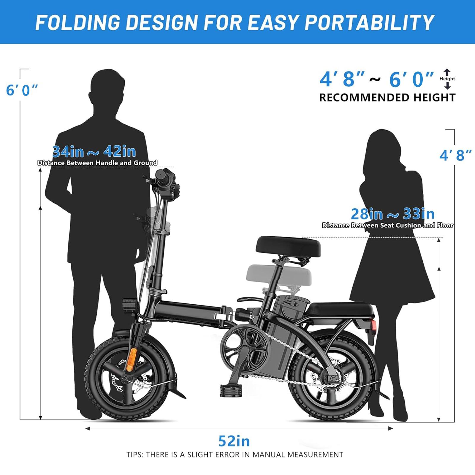 APYEAR Electric Bike 14Inch Folding,1000W Motor 35+Miles,Maximum speed 20+MPH E-Bike,12Ah Removable Battery,Air Tires Front and Rear Disc Brake Design LED Display Portable Ebike,Can Carry 2 People Electric Bicycle, dealsforyoudays