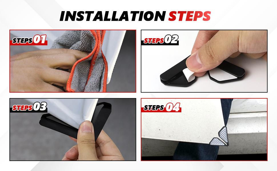 PCS Car Door Corner Guards, Carbon Fiber Auto Front Door Edge Guards, AntiCollision Car Door Corner Protector Sticker, Universal Car Accessories Decoration (Black Sport)