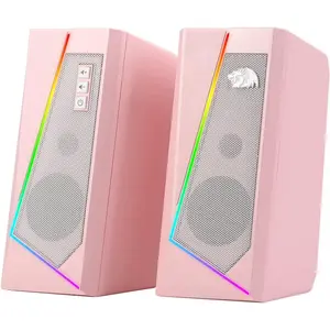 GS520 RGB Desktop Speakers, 2.0  PC Computer Stereo Speaker with 6 Colorful LED Modes, Enhanced Sound and Easy-Access Volume Control, USB  w/ 3.5mm , Pink
