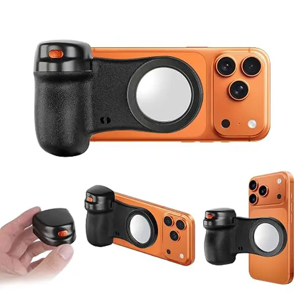 Walking Way Magnetic Phone Camera Grip for iPhone & Android, Upgraded Bluetooth Shutter Handle with Detachable Wireless Remote, Ergonomic Selfie Grip compatible with MagSafe for Vlogging