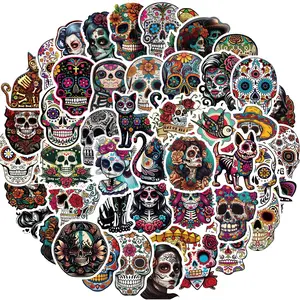 Skull Pattern Sticker, 50pcs/set Self Adhesive Decor Paper, Decor Sticker for Gift Greeting Card Water Bottle Laptop Phone, Ornaments