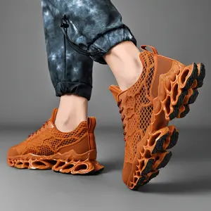 [Vibrant Sneakers] Lightweight Breathable Men's Knitted Sneakers |     Vibrant Orange Casual Shoes for Jogging, Tennis, Gym & Spring Summer - Secure Laceup Closure, Comfortable Fabric Upper, Durable Construction