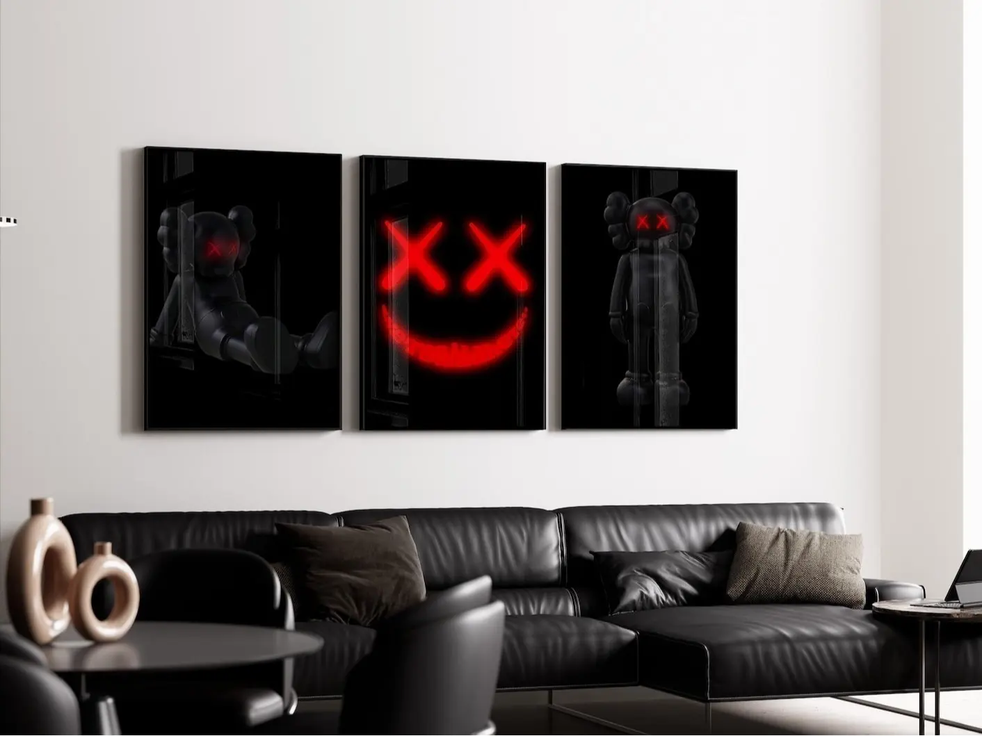 Set of 3 Dark Neon Red Companion Posters, Hypebeast Street Pop Art Wall Decor, Modern Gaming Room Man Cave Home Prints