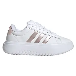 adidas Womens Grand Court Metallic Platform Lace Up Sneakers Shoes Casual - White