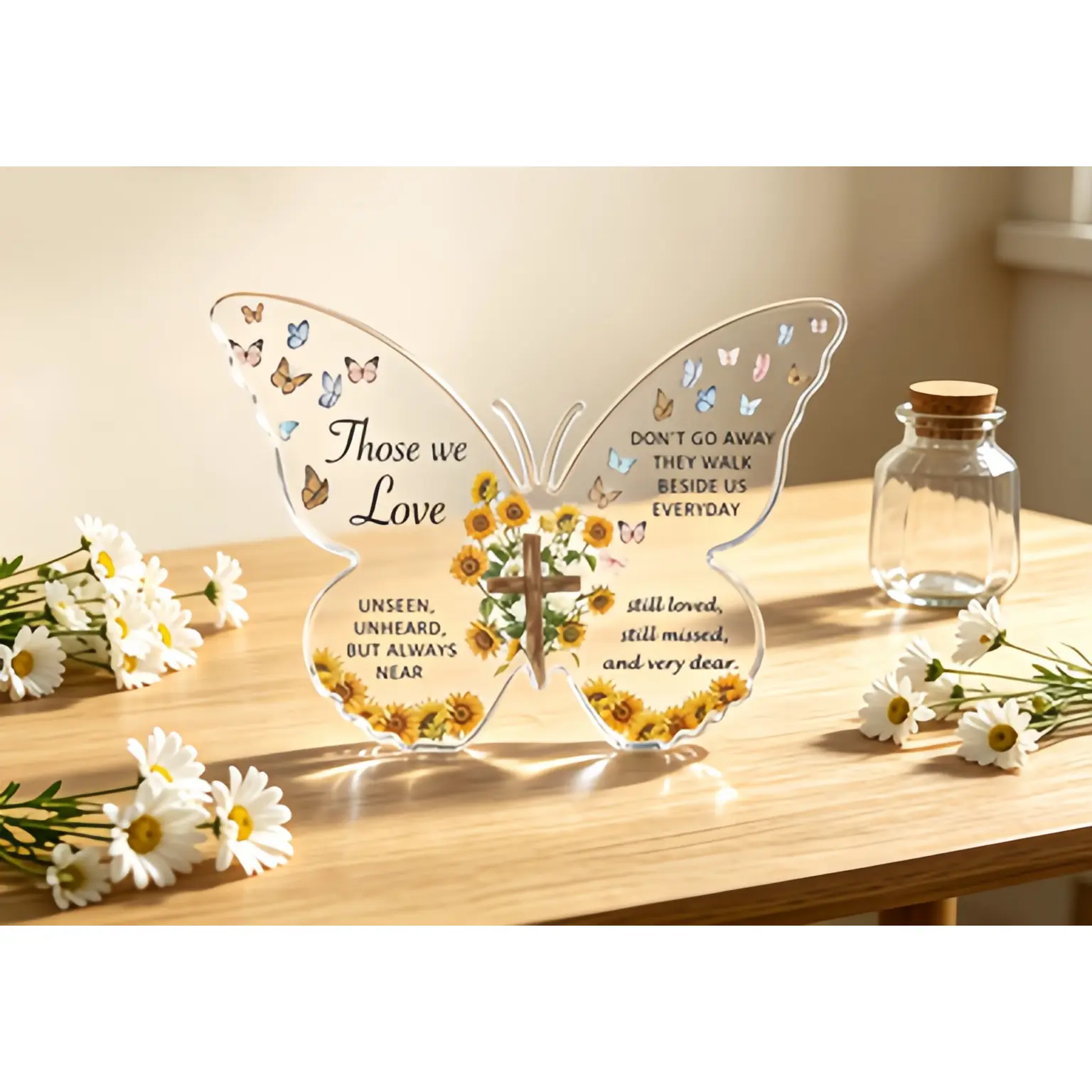 Butterfly Sympathy Keepsake Plaque - Memorial Home Decor Desktop Accent, Condolence Gift for Family, Suitable for Funeral, All Saints' Day to Honor Departed Loved Ones