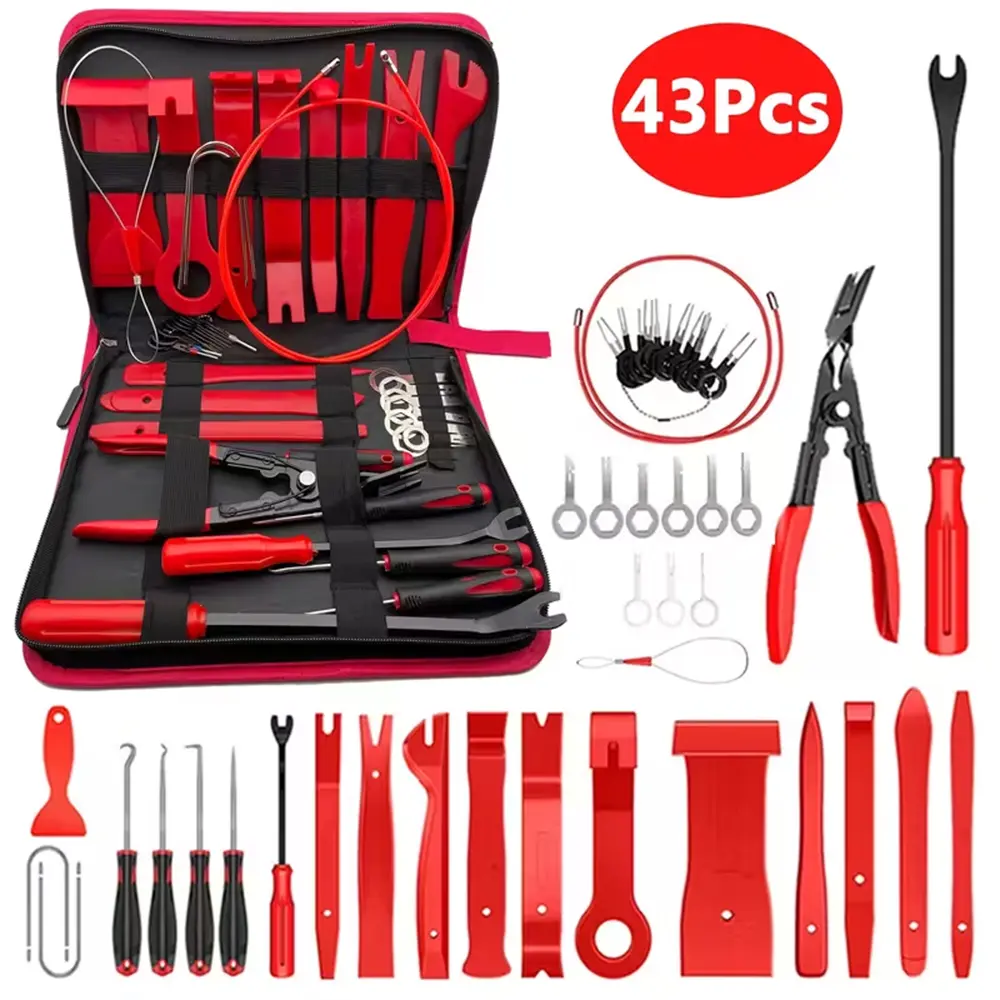 43 piece car repair tool set, including car terminal disassembly key tool, car pliers, audio disassembly tool, precision hook and pickaxe kit, suitable for car panel and radio disassembly tool set, is a good choice for daily use and birthday party gifts
