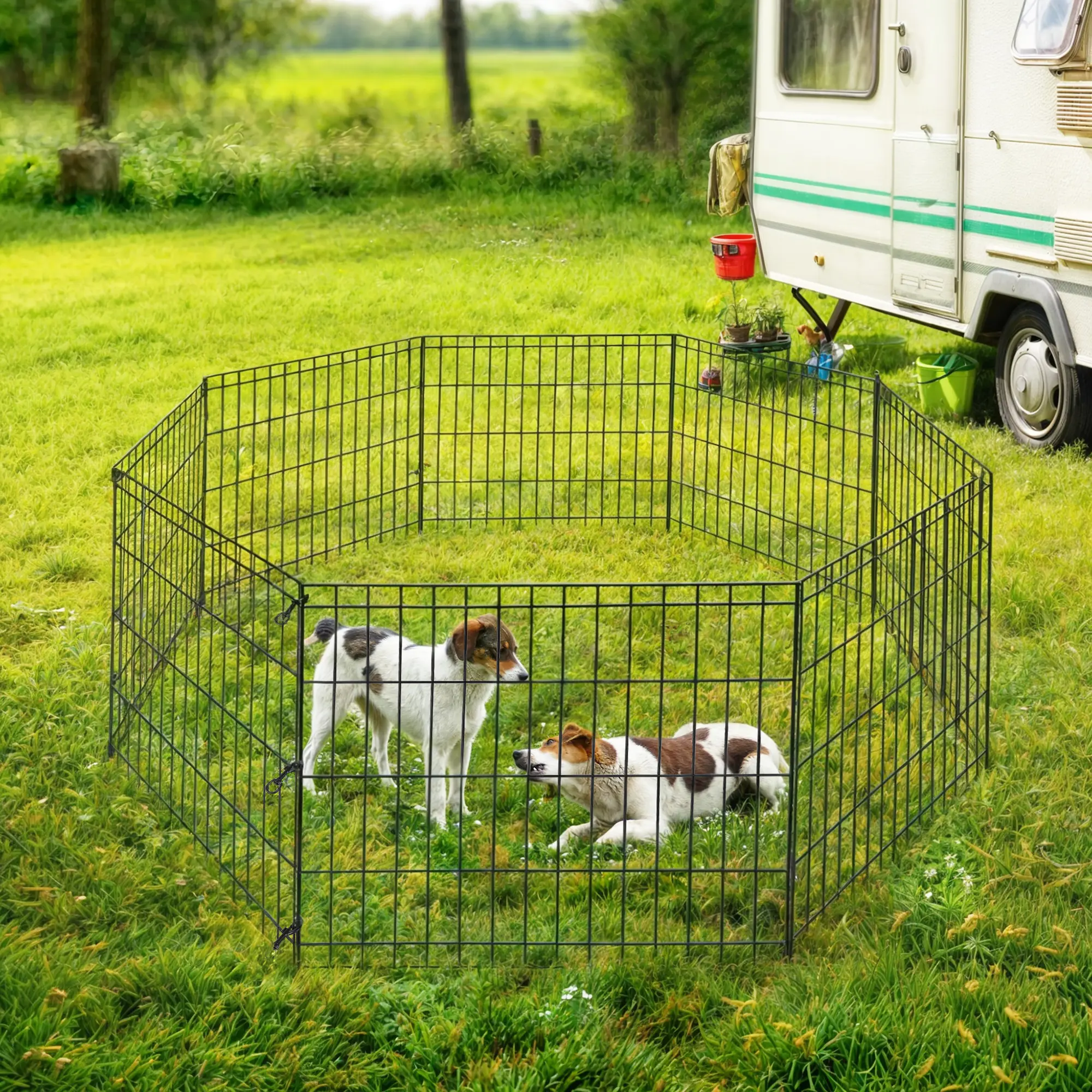 Pet Republic 8-Panel Foldable Portable Puppy Playpen - 24-48in Rustproof Metal Wire Mesh Enclosed Barrier Fence, Durable Indoor/Outdoor Option for RV Camping