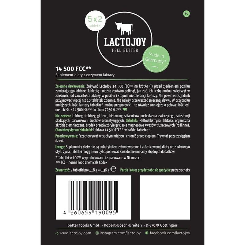 Lactase Pills I Powerful Lactase Enzymes for Lactose Intolerance I for Improved Digestion I No Silicon Dioxide, No Artificial Flavors I Vegan I Sample-Package of 5 Sachets à 2 Tablets
