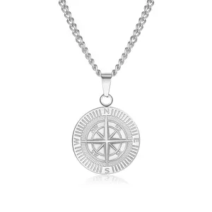 Compass Necklace for Men Stainless Steel Adventure Pendant, Men's Vintage Compass Amulet Jewelry, Hip Hop Round Charm Chain Necklace, Graduation & Traveler Gift for Men Women
