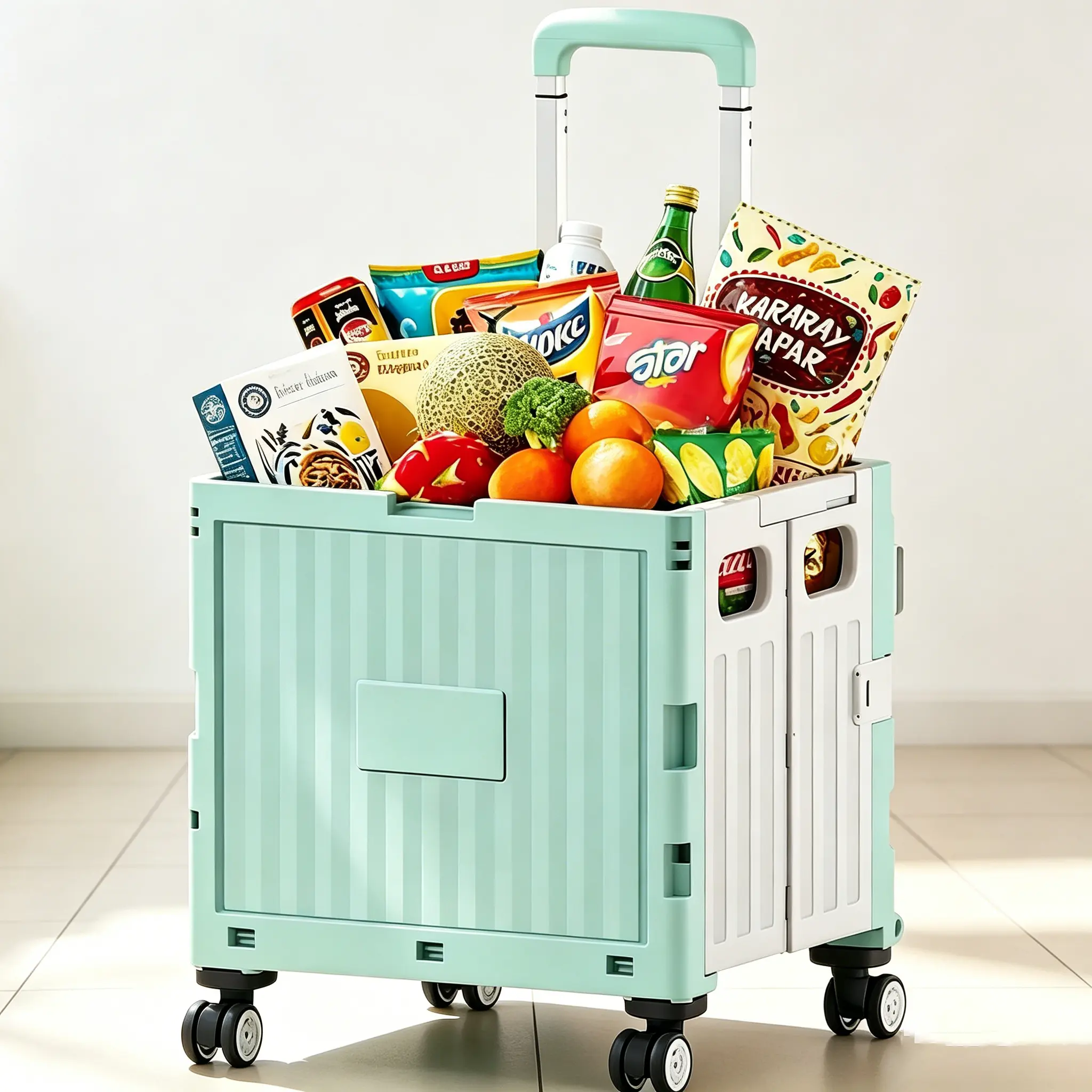 Utility Cart Collapsible Rolling Crate with Stair Climbing Wheels, Large Capacity 2-in-1 Grocery & Pet Travel Carrier, Telescopic Handle, Lockable Universal Wheels, Space Saving Foldable Trolley for Shopping, Pet Outdoor Trips, Camping & Home Storage