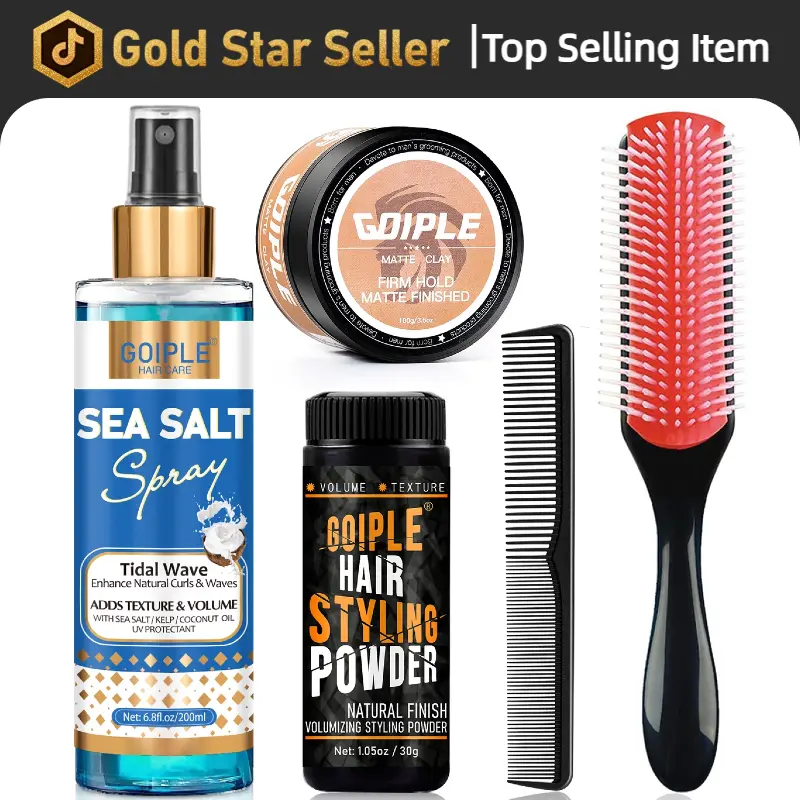 Men Hair Styling Kit Clay Sea Salt Spray Powder Brush for Textured Styles Matte Volume Natural Look Haircare Men Hair Styling Kit Clay Sea Salt Spray Powder Brush for Textured Styles Matte Volume Natural Look Haircare