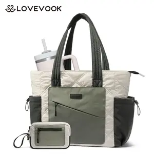 LOVEVOOK Laptop Tote Bag for Women, Large Quilted Puffer Tote bag with Four Cup Holders, Work and Travel Shoulder Bag, Lightweight Puffy bag, Nurse Handbag SpringStatements