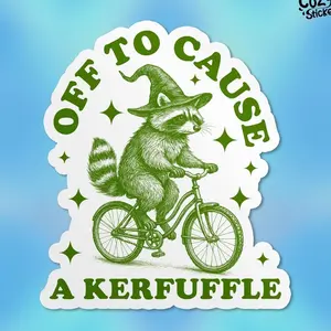 Off to Cause a Kerfuffle Raccoon Sticker, Fantasy Magic Witch Witchy Nature Camping Sarcastic Waterproof Vinyl Stickers Die-cut Laptop Gifts