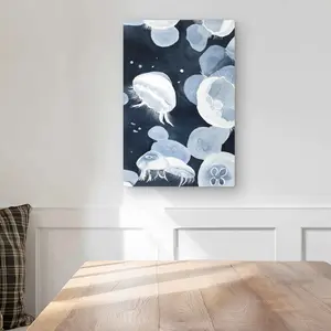 Begin Home Decor C1MP1218XAJH7H 12 x 18 in. Jellyfishs - Blue Metal Print Wall Art - Unique Art Piece