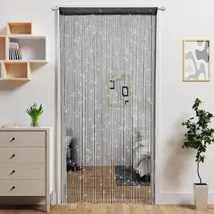 Door String Curtain Doorway Beads Curtains,Hanging Room Divider Beaded Decor Hippie Glitter Fringe Panel Closet Window Doors Sequin Sheer Boho Doors Tassel (Black) 79"L x 39"W