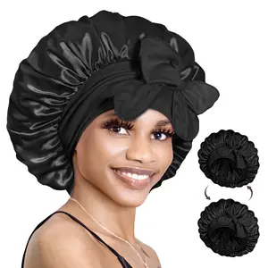 BONNET QUEEN Silk Bonnet for Sleeping Satin Bonnet with Tie Hair Wrap Double-layered long with large powder Sleep Cap for Women Curly Hair woman curly hairstyle adjustable night breathable hair care bonnet Haircare Heatless