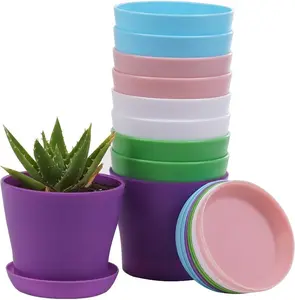 10 Pcs Plastic Indoor Planters - Mini Flower Seedling Nursery Pots with Pallets, Modern Gardening Containers for Garden Decor