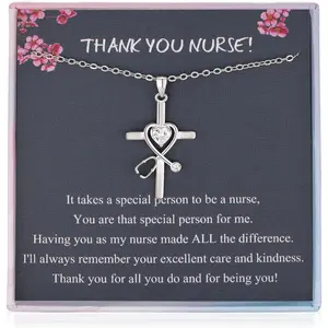 Nurse Graduation Gifts Nurse Necklaces for Women Cross Rhinestone Heart Stethoscope Necklace Nursing Necklace Gifts for Nurses Female