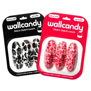 WallCandy Adhesive Stick-On Wall Hooks / 2-Pack of Cow Print & Pink Cheetah Print Hooks / Holds Up to 3lbs for Painted Bathroom & Kitchen Walls / Easy Install / No Damage