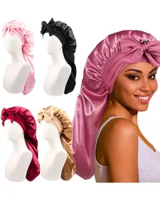 Soft Silky Long Satin Bonnet for Women, Extra Large Size Hair Cap with Tie, Comfortable Night Sleep for Natural and Curly Hair