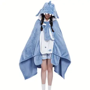 Cozy Shark-Themed Adult Blanket Hoodie Robe Wearable Bedspread Pajamas Machine Washable for Cold Weather & Themed Parties Free Size Fits All Body Types