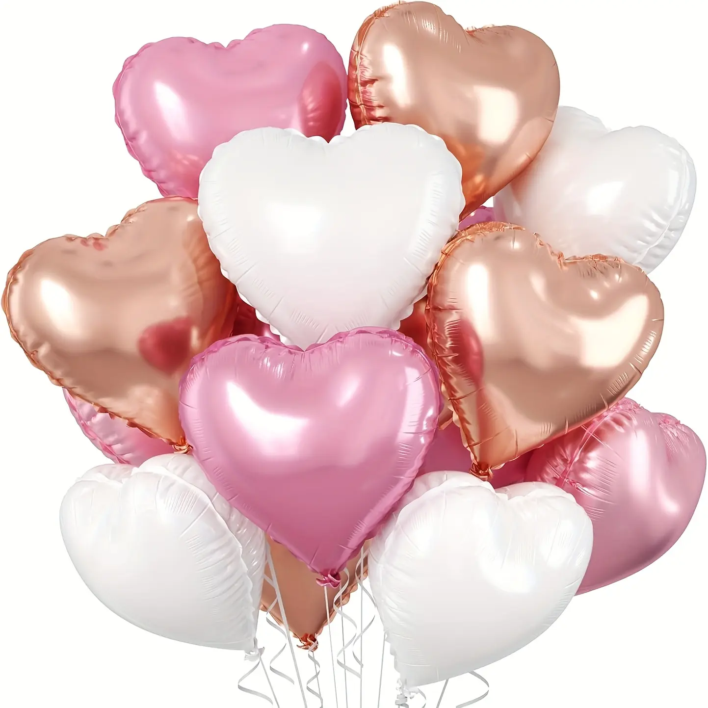 30PCS Rose Golden Pink White Heart Foil Balloons, Balloon Set, Balloon Party Supplies, 10inch Heart Mylar Foil Love Balloon for Wedding, Christmas, Birthday, Anniversary, Valentines, Mother's Day, Graduation Party Decorations