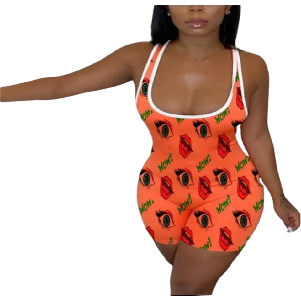 Women's Orange Sleeveless Onesie Comfort Comfortable