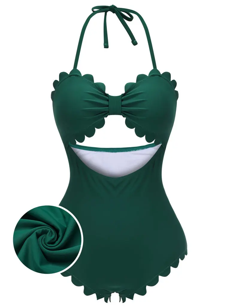 RETROSTAGE Dark Green 1940s Halter Neck High-Stretch Polyester Swimsuit Bodysuit - Multi-Size Sporty 1-Pieces for Sports & Outdoor Use, Sporty One-Piecessummer outfits beach essentials vacation outfits