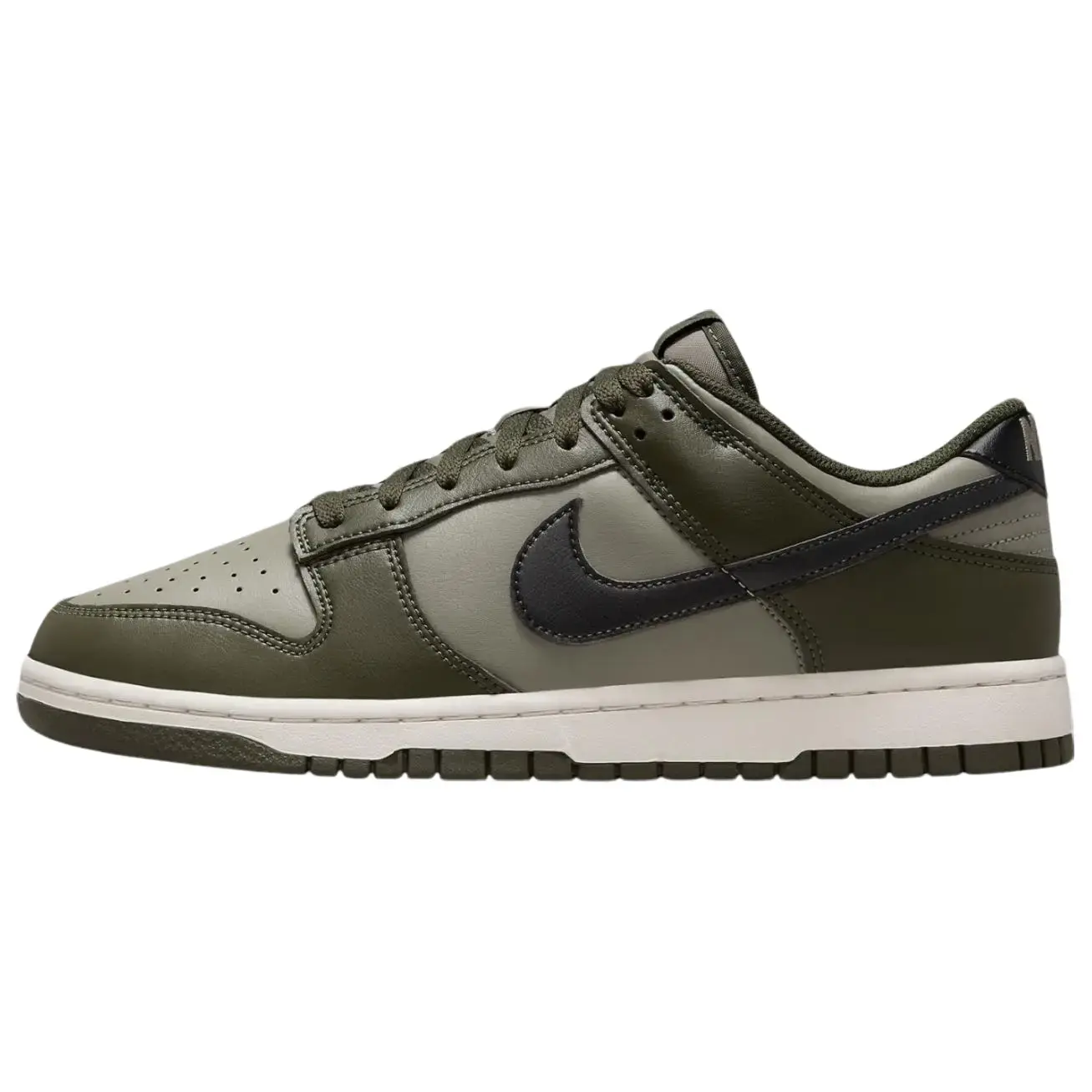 NIKE Dunk Low 'Olive Cargo Khaki' Men's Leather Sneaker, a Classic Street Style Design with a Cushioned Sole and Padded Collar