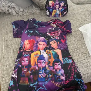 Cartoon Anime Print Girls' Dress, Round Neck Short Sleeve Casual One-Piece, Knee Length Fitted Style, Dresses For Summer