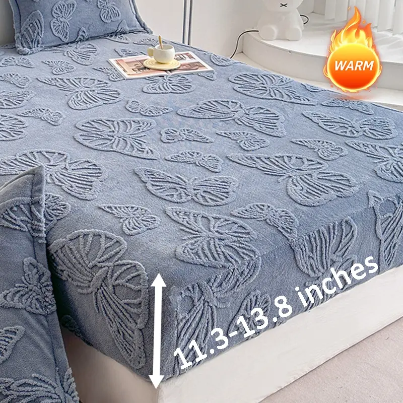 Deep Pocket King Size Butterfly Bedding Set, Thick Velvety Fabric, No Print, Includes 1 Fitted Sheet & 2 Pillowcases, Soft Bedding Sheet, Soft Comfy Bedding