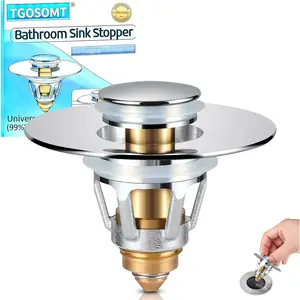 Bathroom Sink Drain Strainer, 2 in 1 Anti-Clogging Sink Stopper with Hair Catcher, Universal Pop-Up Sink Drain Plug Fits 1.1" ~ 1.5" Drain, Solid Brass (Chrome)