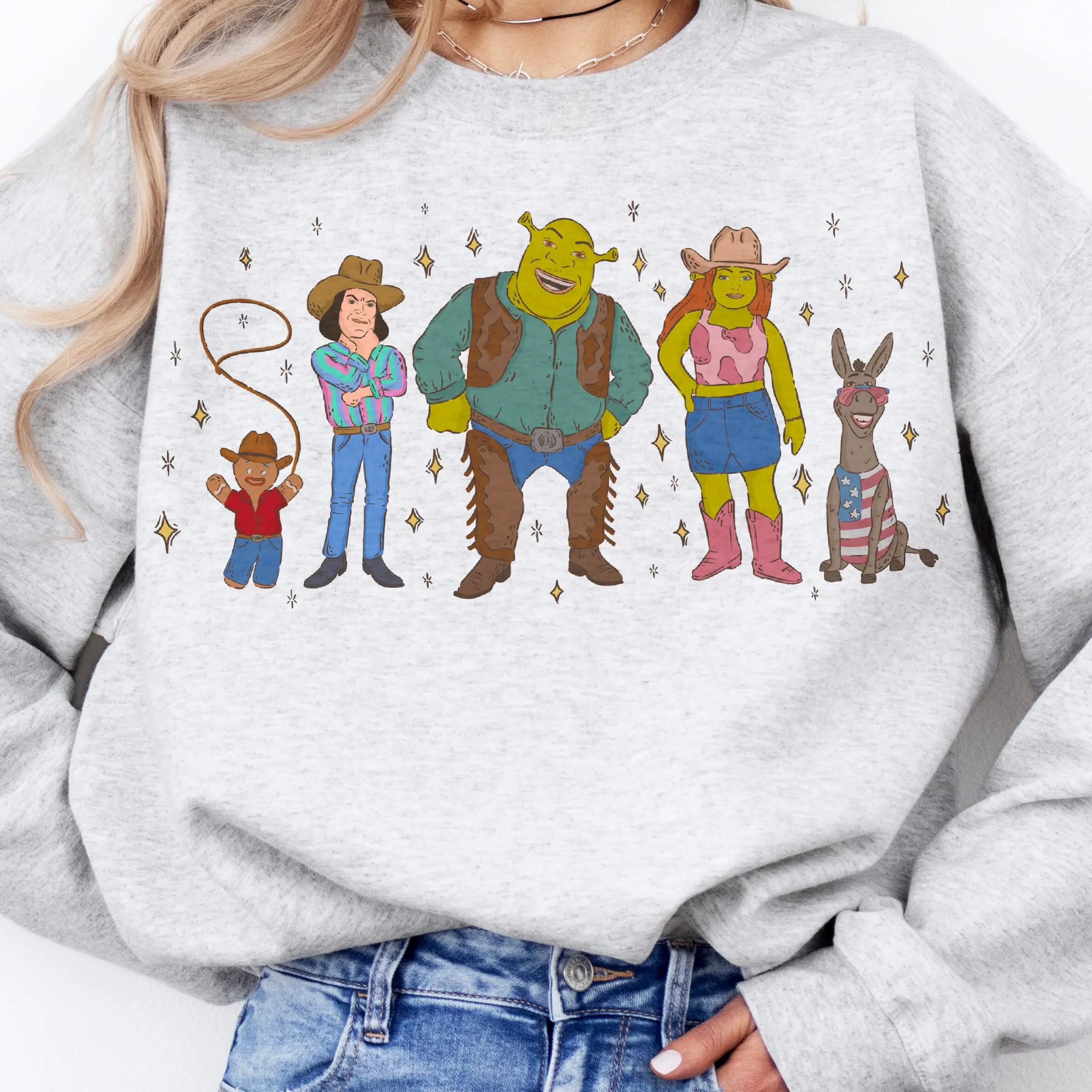 Cowboy Shrek Sweatshirt, Handmade Universal Studios Sweatshirt, Vintage Western Sweatshirt, Swamp Shirt, Shrek Slut Gift, Unisex Sweatshirt, Gifts For Men Women, Long Sleeve Crewneck Shirt, Gifts For Birthday Mothers Day Christmas Anniversary
