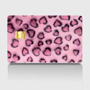Pink Leopard Heart Fur Credit Card Skin Debit Card Cover Decal Cute Glam Card Wrap for Women Stylish Accessory