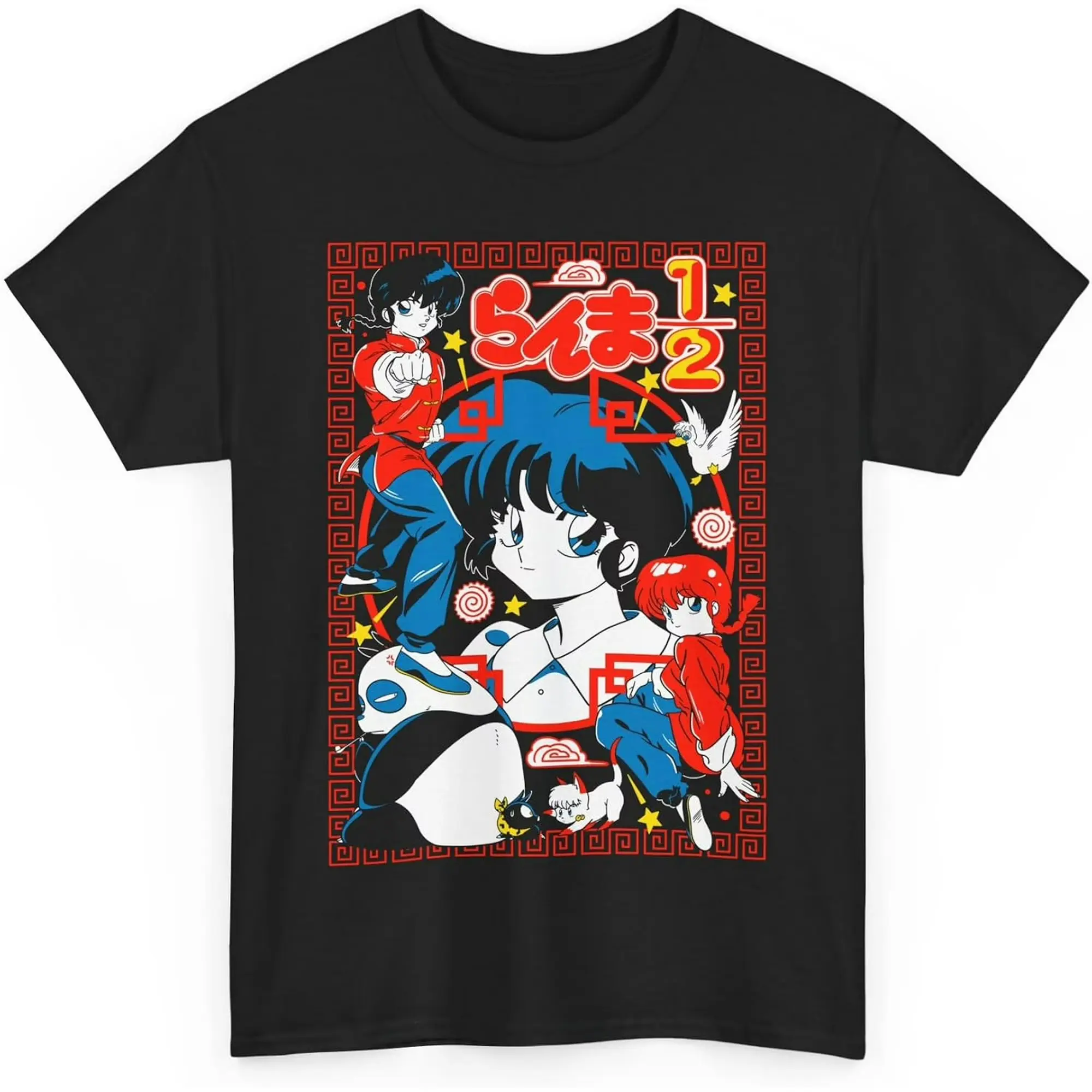 Unisex Ranma ½ Anime Merch Streetwear T-Shirt - Casual Shortsleeve, Minimalist Design, Vintage Style, Comfortable Everyday Fit, Quick-Dry Moisture-Wicking Black Men's Top
