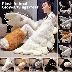 Plush Bird Wings with Animal Claws Cosplay Props 1 Pair for Fursuit Kigurumi Beast Costume Accessories Fursona Wearable Menswear Clothes