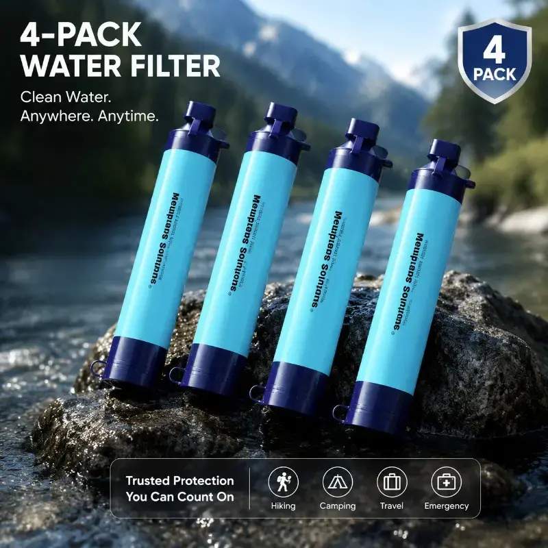 [Lucky]A 4-pack of Water Purification Straws, Including a Portable Personal Water Purification Straw Protective Bag, Suitable for Travel, Survival, and Emergency Preparedness.