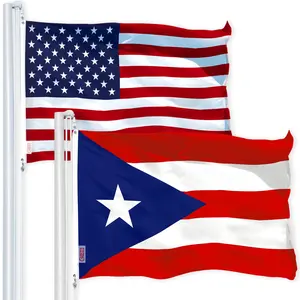 G128 Combo Pack: USA American Flag 3x5 Ft 150D Printed Stars & Puerto Rico Flag 3x5 Ft 150D Printed