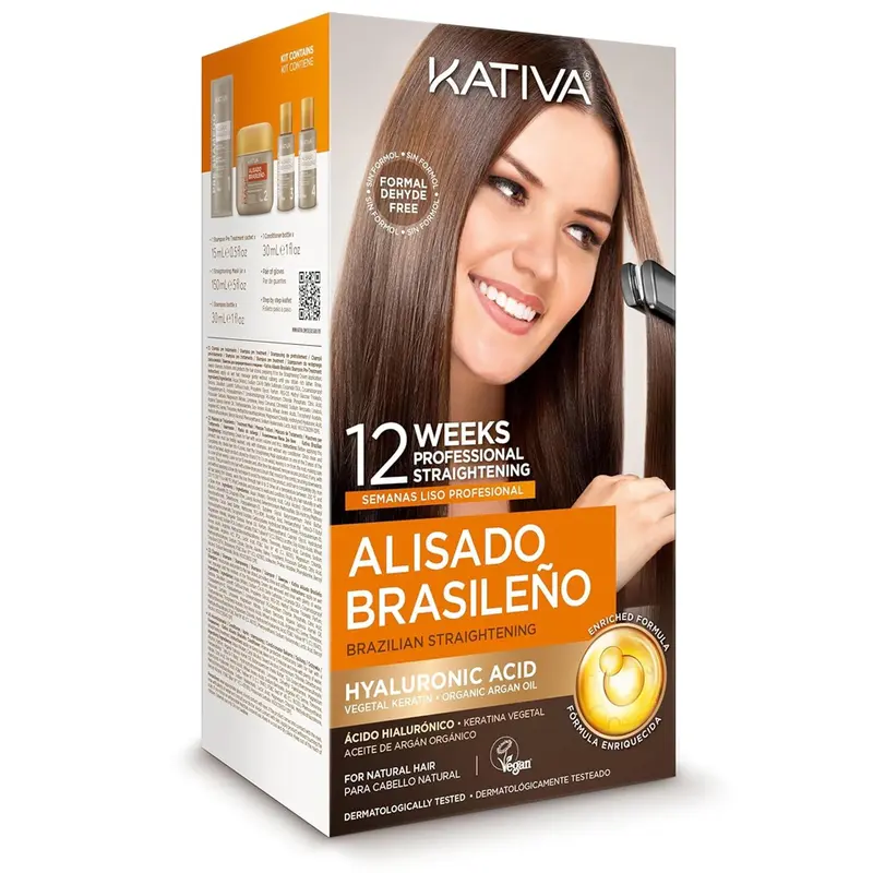 Kativa Formaldehyde-Free Brazilian Keratin Straightening Treatment - Argan Oil-Infused Haircare, Frizz Control, Keratin Nourish, Natural Heat Protectant, All Hair Types, 12 Weeks Smoothness