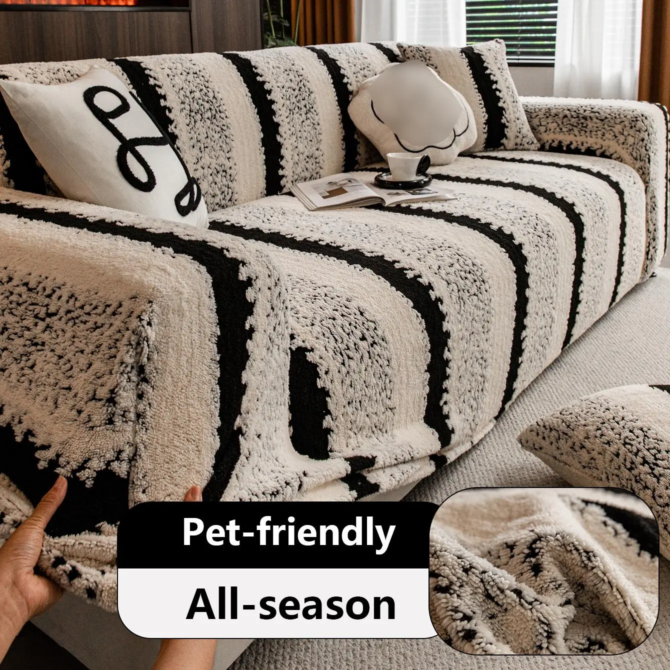 Striped Pattern Stretch Sofa Cover, 1 Count Soft Comfortable Elastic Sofa Slipcover, Soft Sofa Protector, Decorative Sofa Cover, Couch Cover for Home Living Room Hotel Dormitory