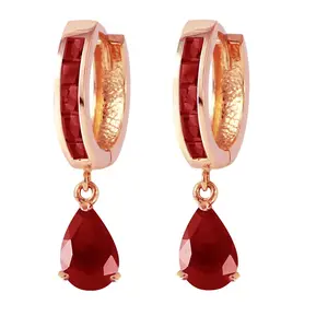 14k Solid Rose Gold Hoop Huggie Earrings 4.8 ct Ruby