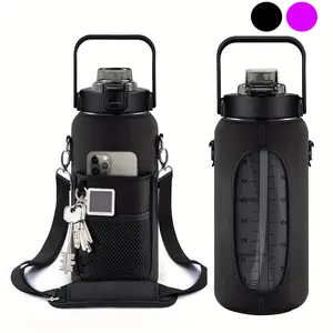 Half-Gallon Water Bottle With Sleeve 70 Ounces (2 Liters) Inspirational Water Bottle With Straw And Time Stamp, Drinkable-Leak-Proof Tritan BPA-Free Sports Bottle, Reusable Insulated Neoprene Men And Women, Large Water Jug For Daily Hydration