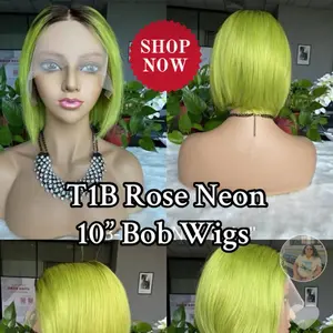 T1B Rose Neon 10” Bob Wig 100% Human Hair Lace Frontal Tangle-Free & Shedding-Free Design