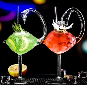 Creative Cocktail Glass, Mushroom Swan Rose Octopus Bird Design Novelty Drinkware