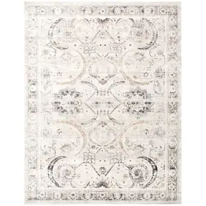 Turkish Amadeus Design Ivory Silver Area Rug with Elegant Floral Patterns and Intricate Border