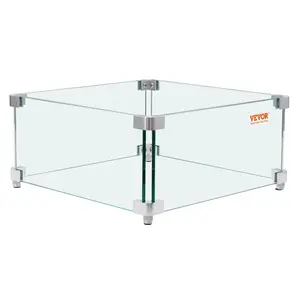 VEVOR Gas Fire Pit Wind Guard for Square Fire Table, TikTokShopBlackFriday, 15 x 15 x 7 inch Clear Tempered Wind Guard for Firepits, 0.31 inch Thick Square Glass Shield, Glass Panel with Hard Corner Bracket & Feet