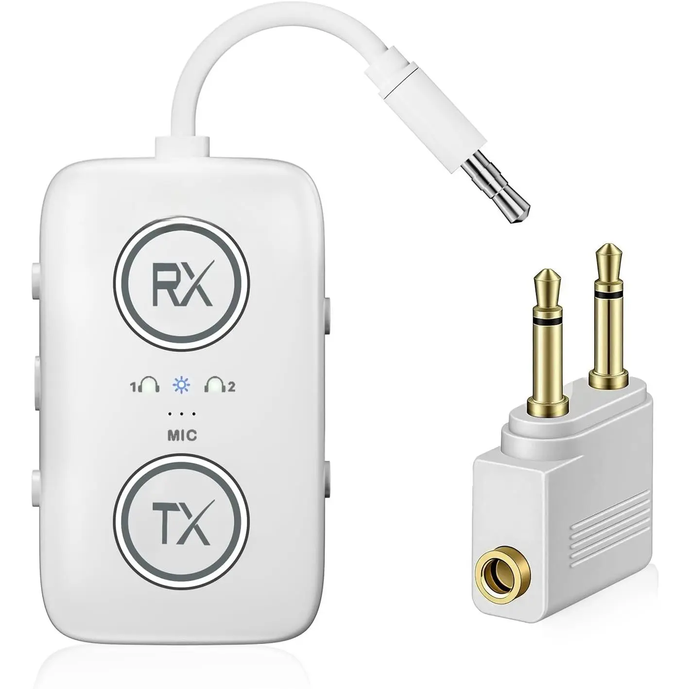 2026 Upgraded Wired Compact Airplane Audio Adapter - 5.4 (Unit Missing) aptX Adaptive 2-in-1 AUX Transmitter Receiver, Supports 2 AirPods/Headphones, Airplane Travel Equipment, White Audio Accessory, Accessories, Device