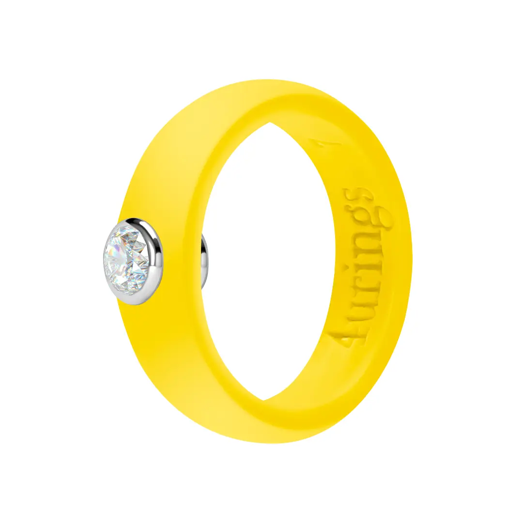 Women's Yellow Silicone Rings - Rhinestone Decor Oversized Stone Engagement, Promise or Wedding Bands for Her, Rhinestone Decor Ring