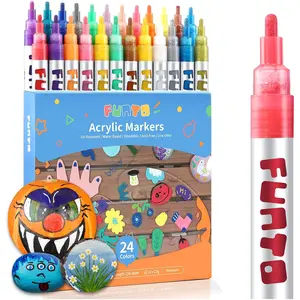 Funto Acrylic Paint Pens for Rock Painting, Fabric, Wood, Canvas, Metal, Ceramic, Glass, 24 Colors Paint Marker Set, Non-Toxic, Quick Drying